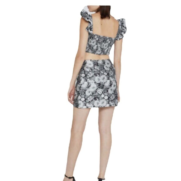 Kourt Tela Black Silver Floral Matching Set Skirt and Crop Top Size Small - Picture 2 of 16